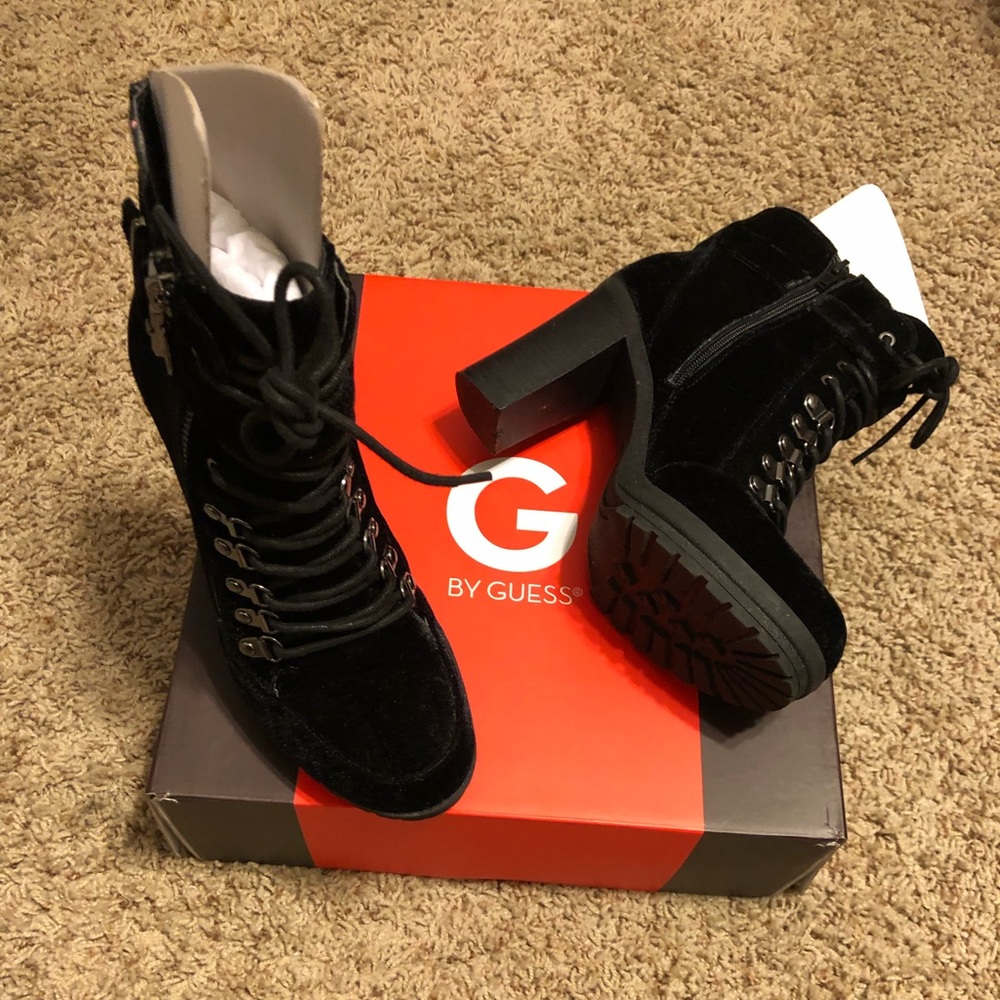G by Guess velvet heeled combat boots
